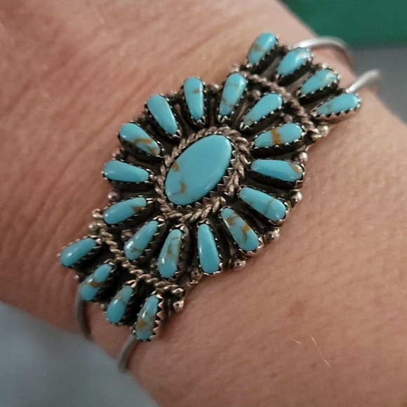 Pat Benally Jewelry - Pat Benally Zuni Petit Point SS Turquoise Bracelet
